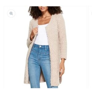 POL M Textured Knit Open Front Long Cardigan Sweater Beige Natural Cozy Soft‎